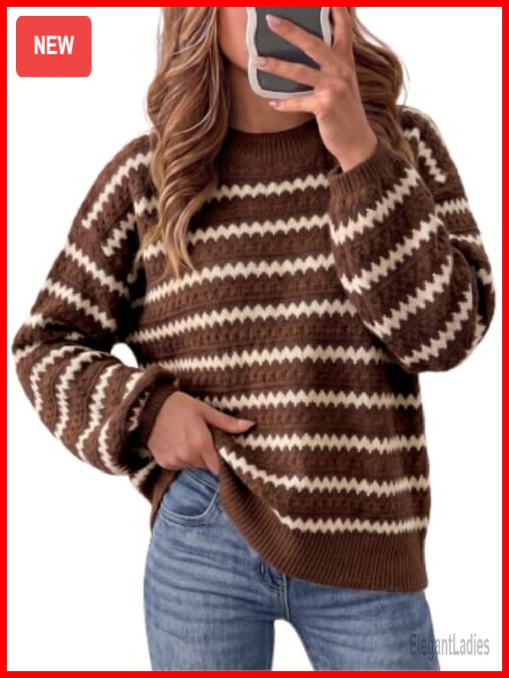 Oversized Striped Color Block Knit Sweater Pullover Crewneck
